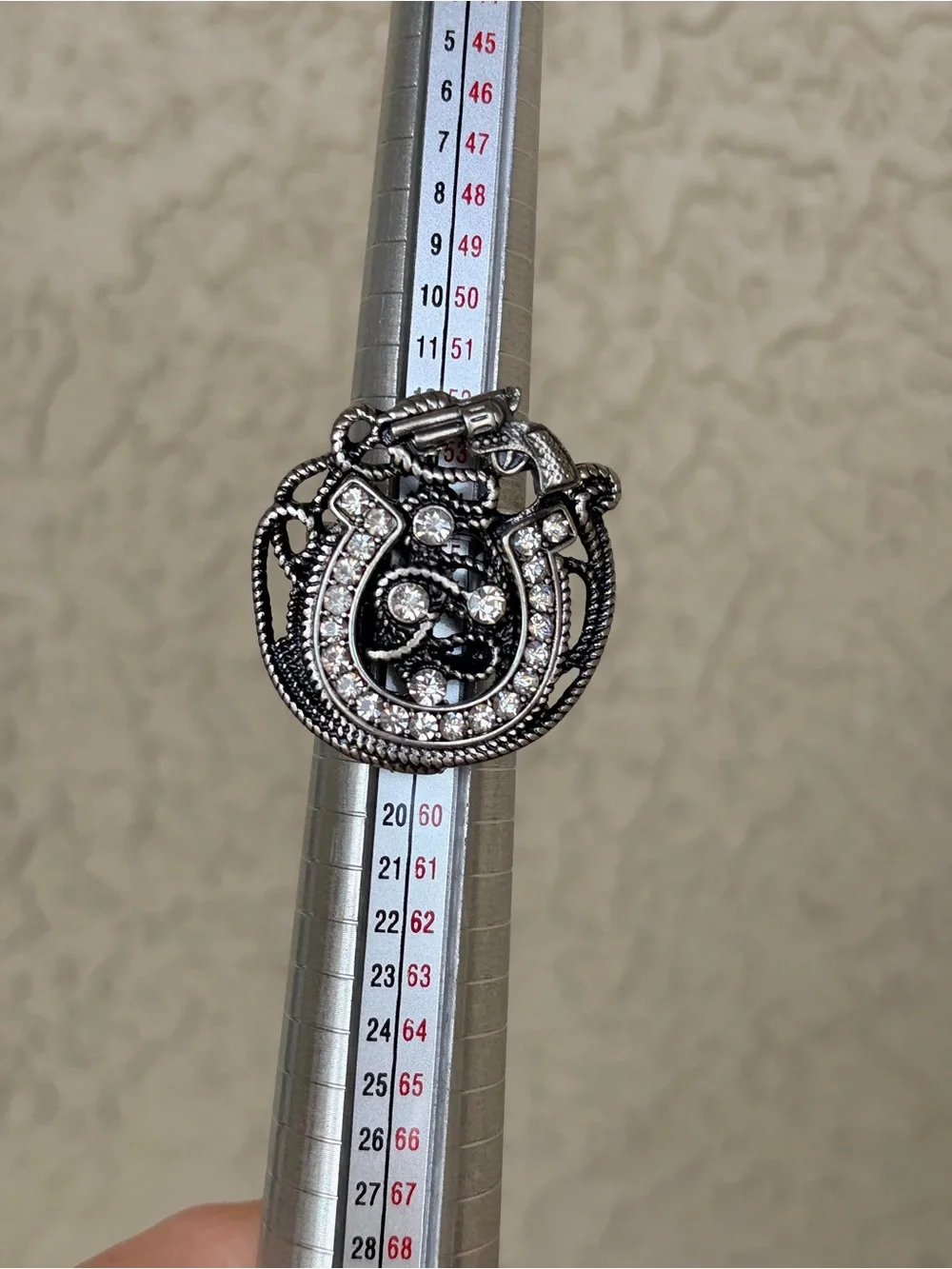 Western Silver-Tone Horseshoe Crystal Statement Ring